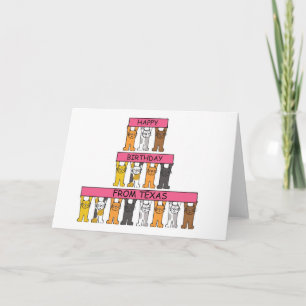 Happy Birthday from Texas Cartoon Cats Card