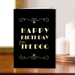 Happy Birthday from the Dog Vintage Art Deco Gold Foil Greeting Card