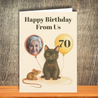 Happy Birthday from Us, Cat and Mouse photo card, 