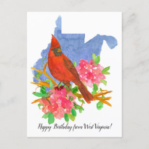 Happy Birthday from West Virginia Cardinal Flowers Postcard