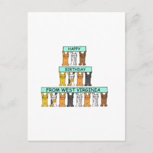 Happy Birthday from West Virginia Cartoon Cats Postcard