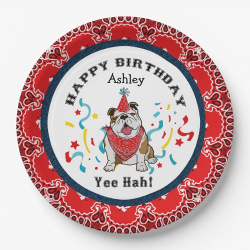 Happy Birthday from Your Bulldog Dog  Red Bandana Paper Plates