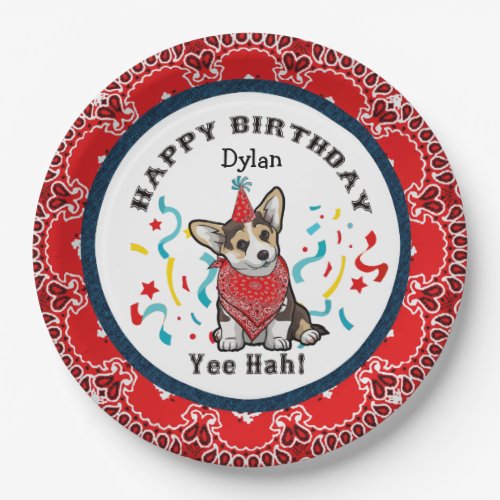 Happy Birthday from Your Corgi Dog  Red Bandana Paper Plates