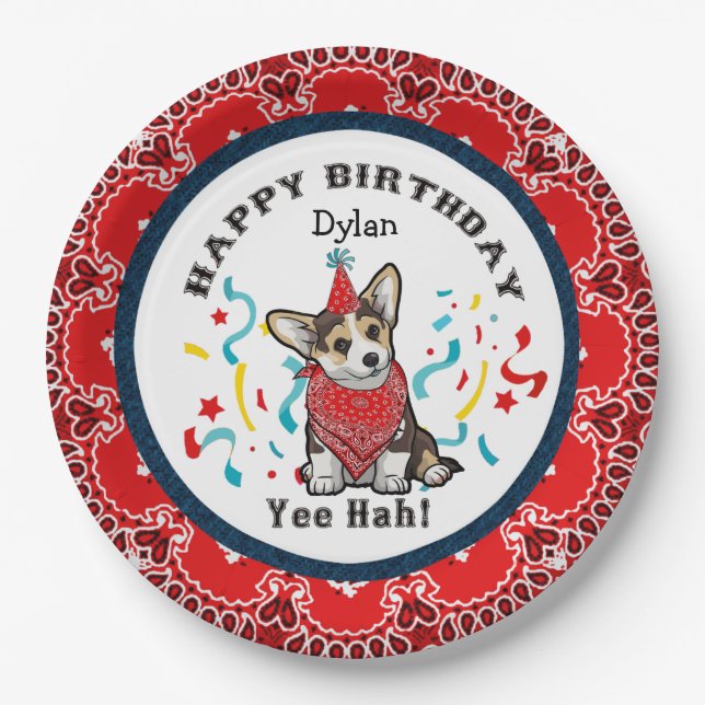 Happy Birthday from Your Corgi Dog  Red Bandana Paper Plates (Front)