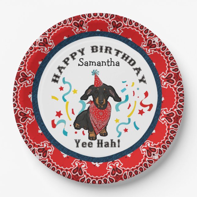 Happy Birthday from Your Dachshund Dog Red Bandana Paper Plates (Front)