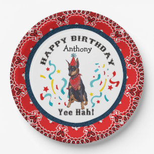 Happy Birthday from Your Doberman Dog Red Bandana Paper Plates