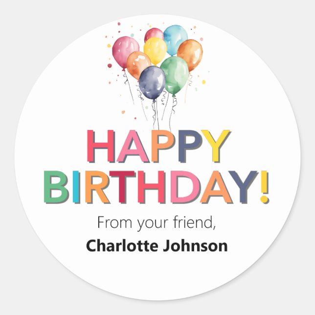 Happy Birthday From Your Friend Stickers Favors (Front)