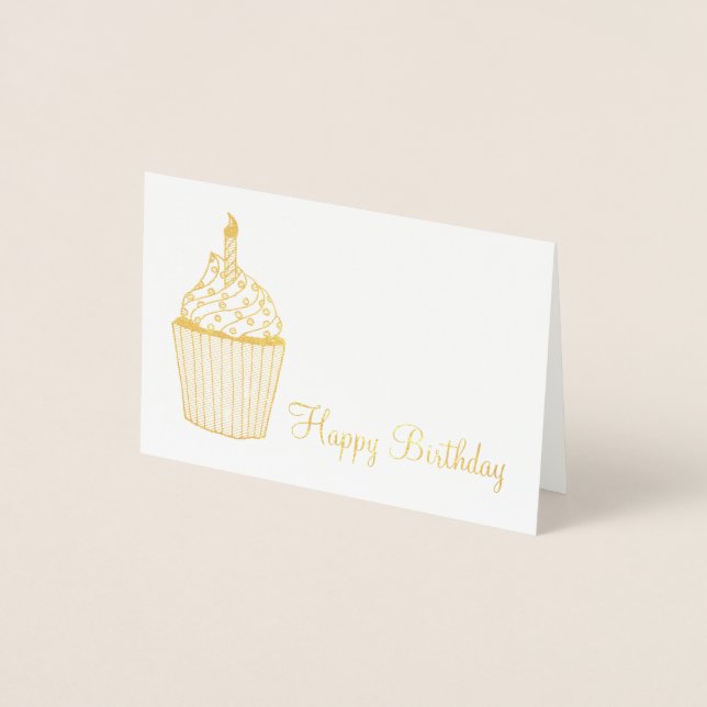 Happy Birthday Frosted Cupcake Sprinkles Candle Foil Card (Front)