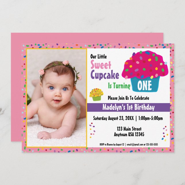Happy Birthday Frosted Cupcake Sprinkles Invitation (Front/Back)