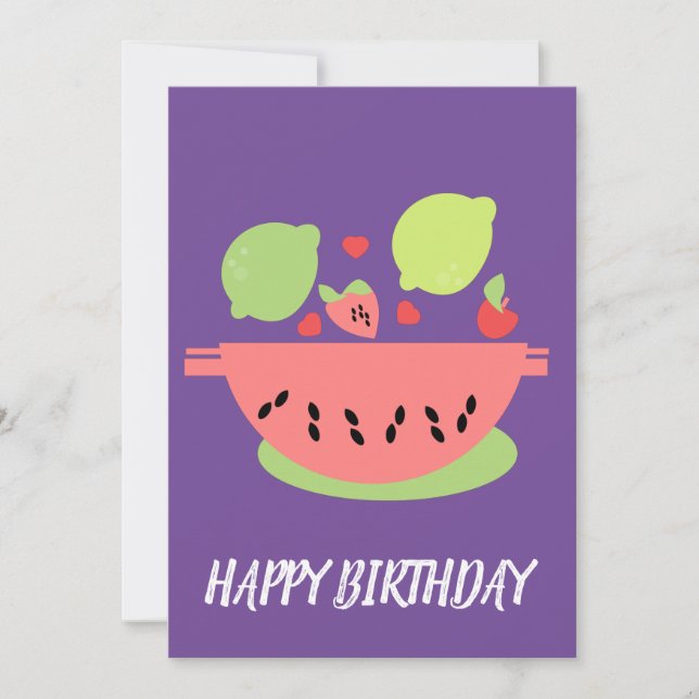 Happy Birthday Fruit Salad Illustration Card (Front)