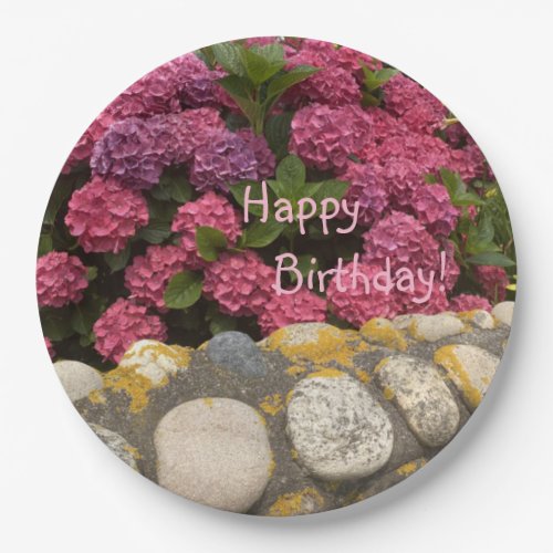 Happy Birthday Fuchsia Hydrangea Paper Plates