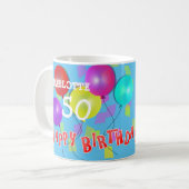 Happy Birthday Fun 50th Milestone Personalized Coffee Mug (Front Left)