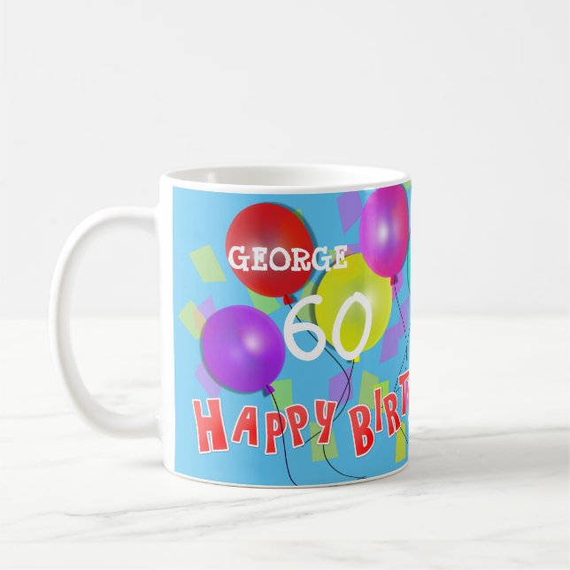 Happy Birthday Fun 60th Milestone Personalized Coffee Mug (Left)