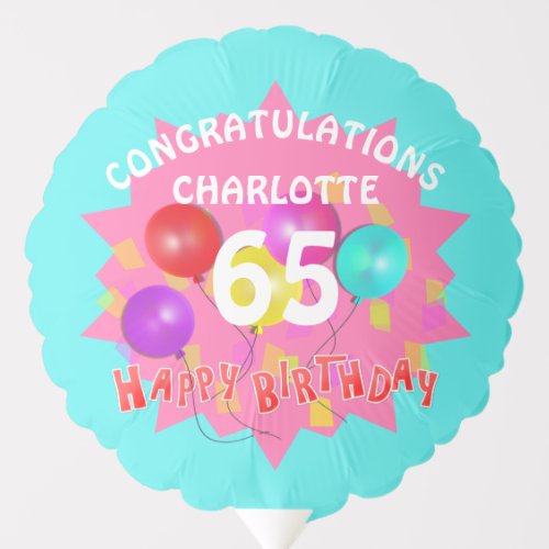 Happy Birthday Fun 65th Milestone Personalized Balloon