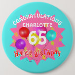 Happy Birthday Fun 65th Milestone Personalized Button