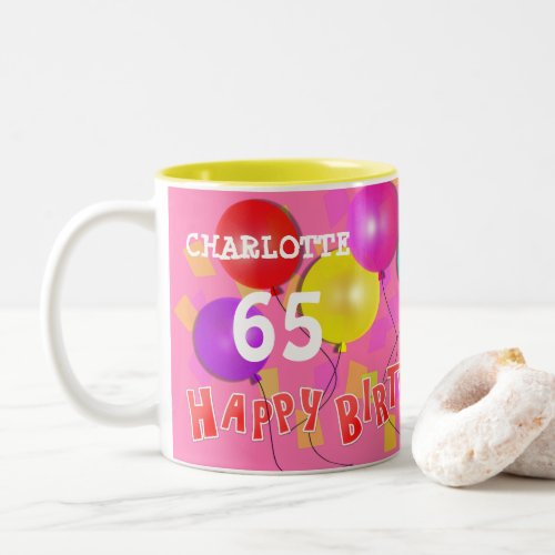 Happy Birthday Fun 65th Milestone Personalized Two Two_Tone Coffee Mug