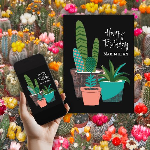 Happy Birthday Fun Cactus Plants Personalized Card