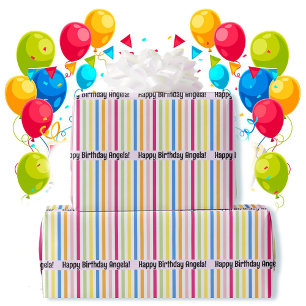 Happy Birthday Fun Cheerful Stripes Add Name Wrapping Paper