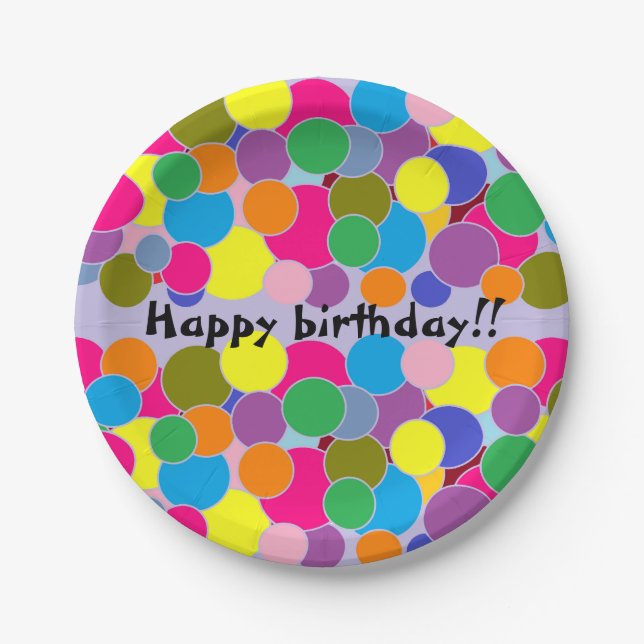 Happy birthday Fun Colorful Circles Design Paper Plates (Front)