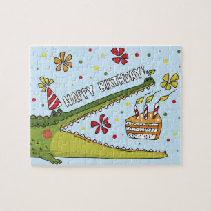 Happy Birthday Fun Crocodile Cartoon Illustration Jigsaw Puzzle