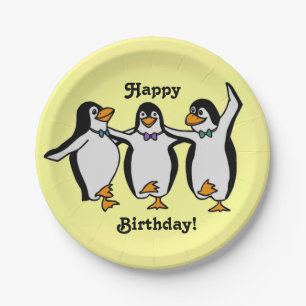 Happy Birthday! Fun Dancing Penguins Paper Plates