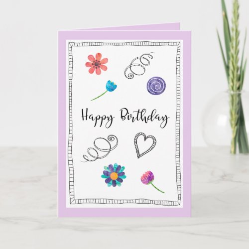 Happy Birthday Fun Flowers Swirlies Heart Greeting