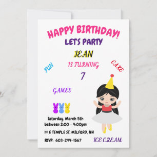 "Happy Birthday" Fun, Games, Cake, ice cream, Inv Invitation