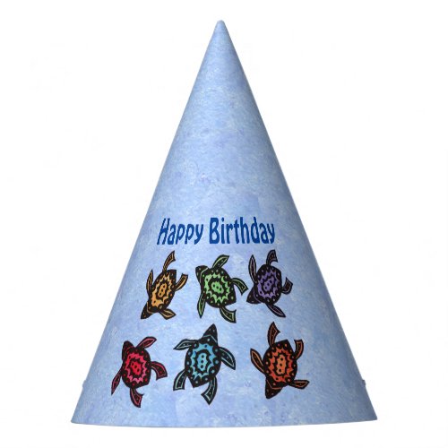 Happy Birthday Fun Group of Turtles Colorful Shell Party Hat