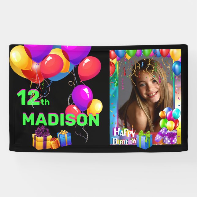 Happy Birthday Fun Kids Add Name & Age Photo Banner (Horizontal)