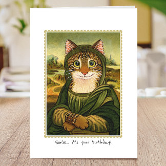 Happy Birthday Fun Mona Lisa Cat Custom Card