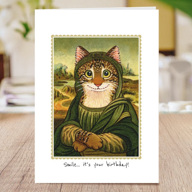Happy Birthday Fun Mona Lisa Cat Custom Card (Creator Uploaded)