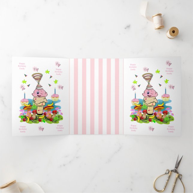 Happy Birthday FUN Pink Cakecupake Tri-Fold Card (Inside)