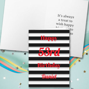 Happy Birthday Fun Pop Bold Black Stripes Typo Card