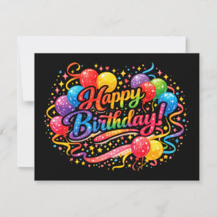 Happy Birthday Fun Rainbow Balloons Confetti Holiday Card
