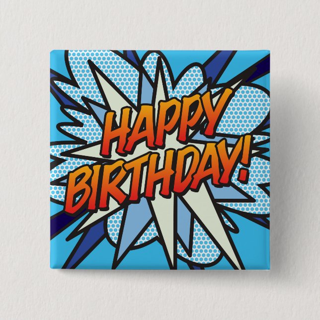 HAPPY BIRTHDAY Fun Retro Comic Book Button (Front)