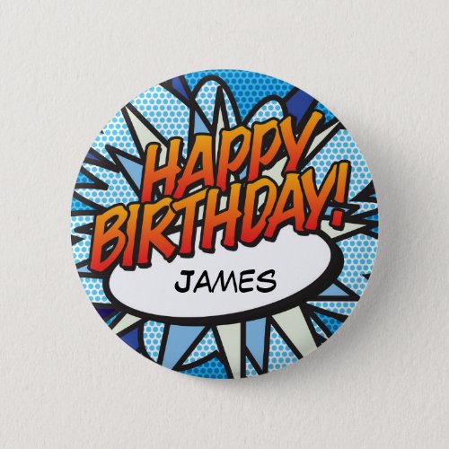 HAPPY BIRTHDAY Fun Retro Comic Book Button