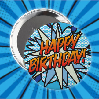 HAPPY BIRTHDAY Fun Retro Comic Book Button