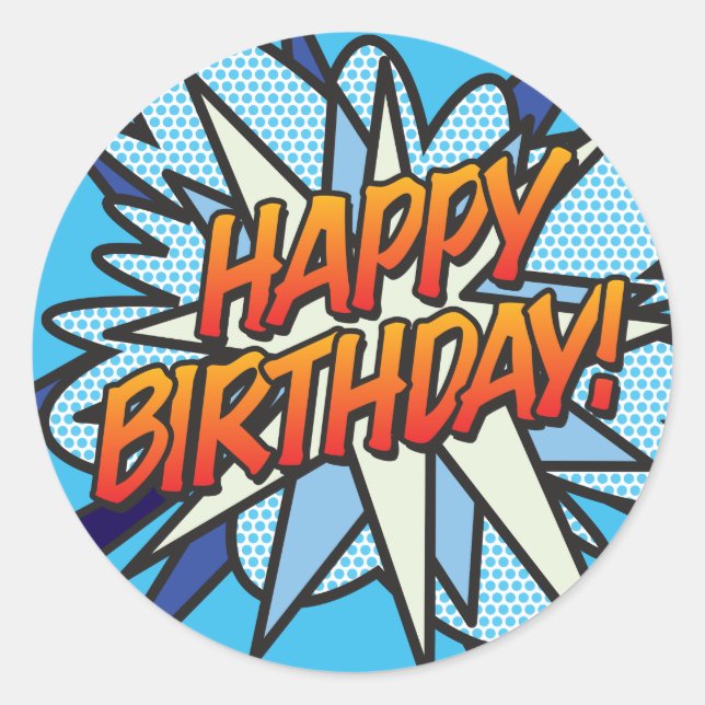 HAPPY BIRTHDAY Fun Retro Comic Book Classic Round Sticker (Front)