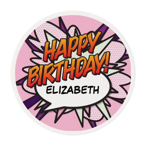 HAPPY BIRTHDAY Fun Retro Comic Book Edible Frosting Rounds