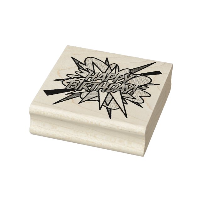 HAPPY BIRTHDAY Fun Retro Comic Book Rubber Stamp (Stamp)