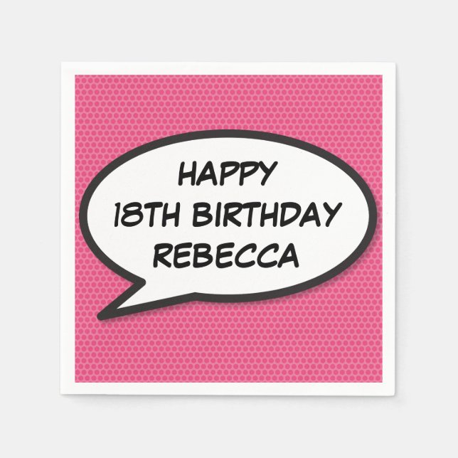 HAPPY BIRTHDAY Fun Retro Comic Book Speech Bubble Napkins (Front)