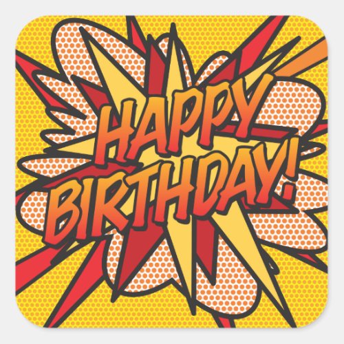 HAPPY BIRTHDAY Fun Retro Comic Book Square Sticker