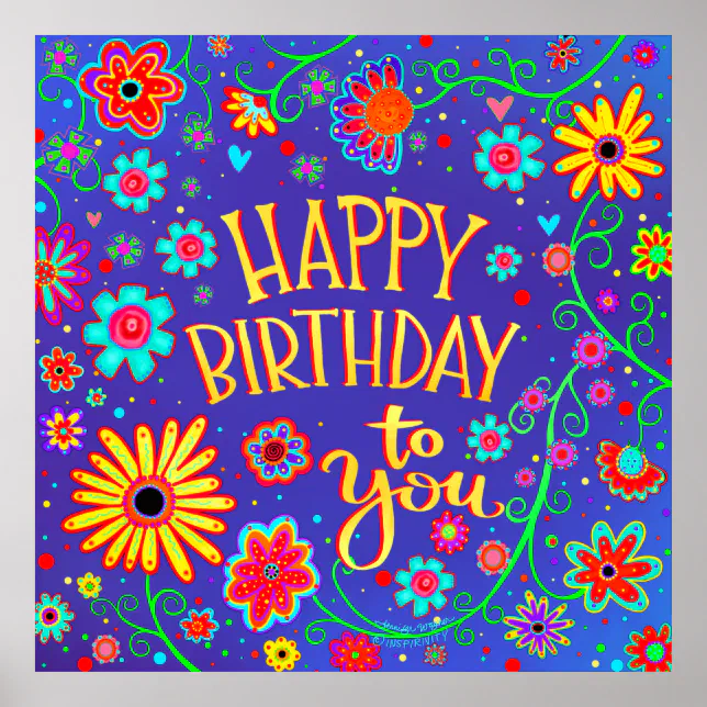 Happy Birthday Fun School Floral Cute Inspirivity Poster | Zazzle