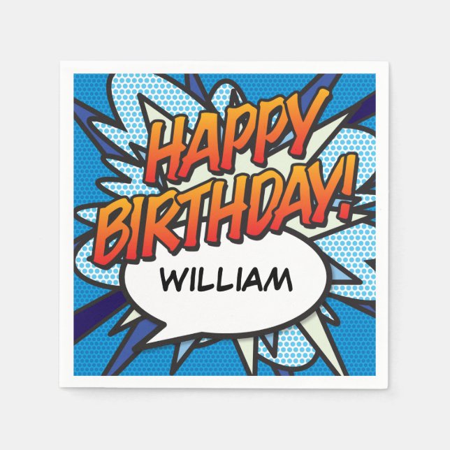 HAPPY BIRTHDAY Fun Speech Bubble Personalized Napkins (Front)
