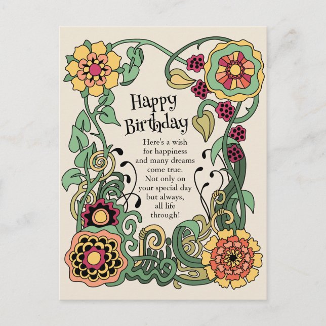 Happy Birthday Fun whimsical flower power CC0848  Postcard (Front)