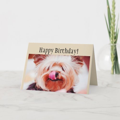 Happy Birthday Fun Yorkie Dog Licking Lips Card