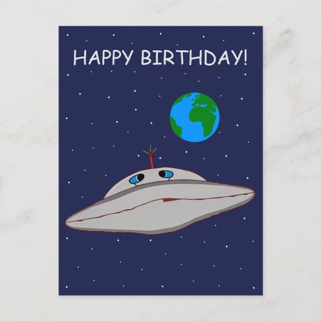 Happy Birthday Funny Alien Spaceship Adventure   Holiday Postcard (Front)