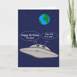 Happy Birthday Funny Alien Spaceship Occasion Gift Card