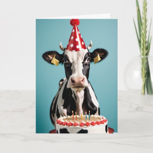 Happy Birthday Funny  BW Cow Card