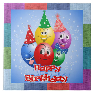 Happy Birthday Funny Balloons Ceramic Tile